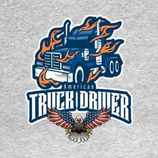 American Truck Driver Flames Eagle T-Shirt